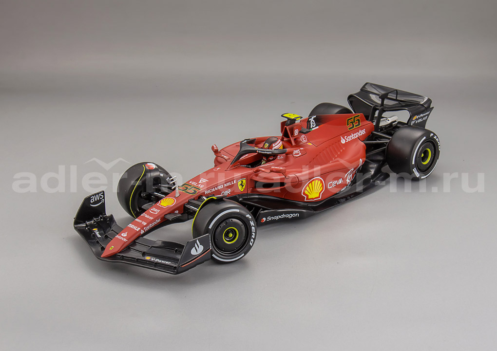 BBURAGO 1:18 Ferrari F1-75 Scuderia Ferrari #55 2022 C. Sainz (white wheels) BB16811SA