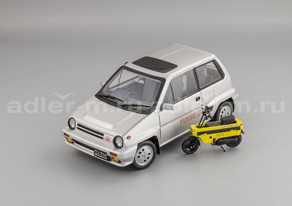 AUTOART 1:18 Honda city turbo II 1983 (в комплекте с мини-мото) (silver) 73281