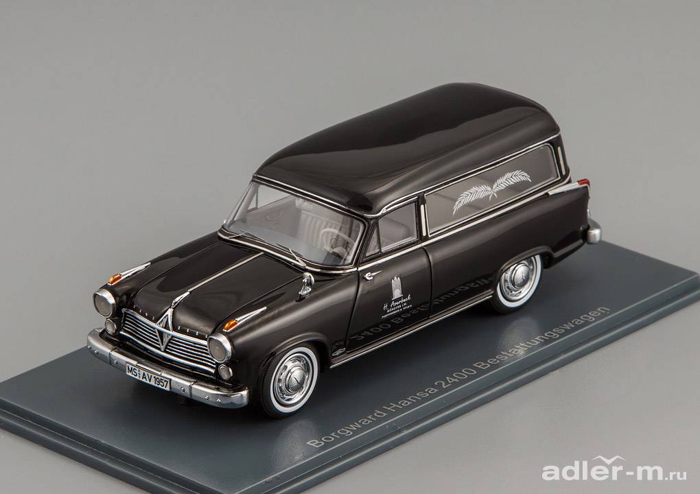NEO 1:43 Borgward Hansa 2400 Bestattungswagen Hearse 1955 (black) NEO49520