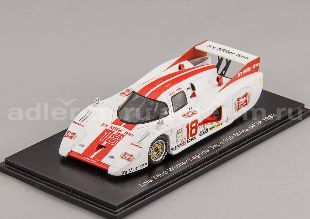SPARK 1:43 Lola T600 #18 Winner Laguna Seca 100 Miles IMSA 1982 John Paul Jr. S8603