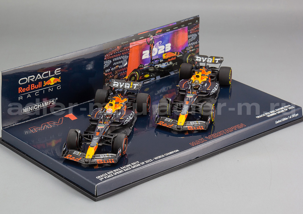 MINICHAMPS 1:43 2-Car set - Oracle Red Bull Racing RB19 - World Champion Sprint Race + GP 2023 - Max Verstappen 412231801
