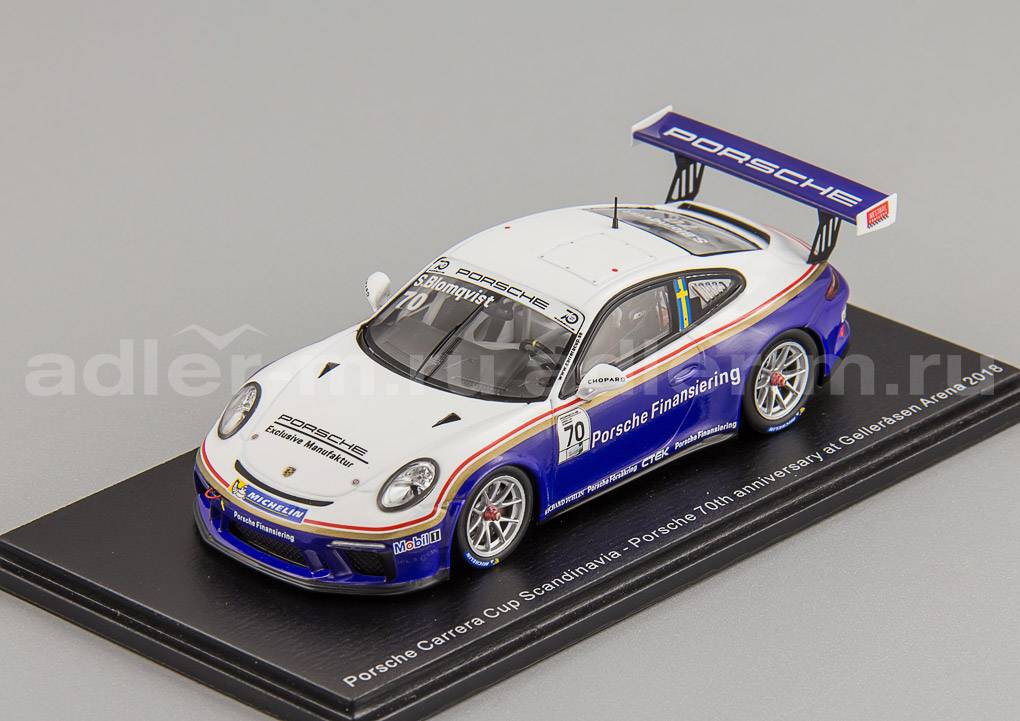 SPARK 1:43 Porsche Carrera Cup Scandinavia #70 Porsche 70th anniversary at Gelleråsen Arena 2018 Blomqvist S4520