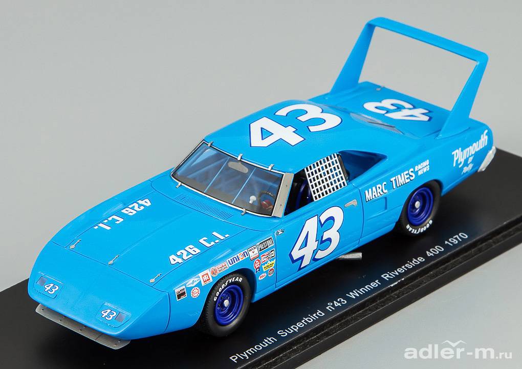 SPARK 1:43 Plymouth Super Bird #43 Winner Riverside 1970 Richard Petty S3590