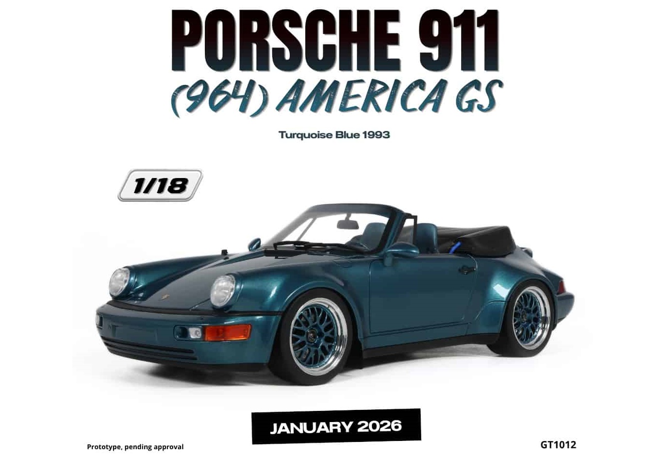 GT SPIRIT 1:18 Porsche 911 (964) America GS - 1993 (turquoise blue) GT1012