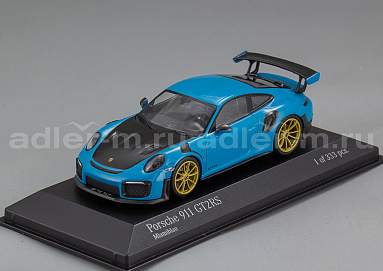 Porsche 1:43 Porsche 911 (991 II) GT2 RS Weissach Package (Miami blue / golden rims) 413067274